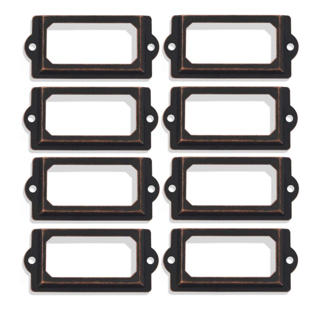 tooloflife Cabinet Frame Handle, 8PCS Drawer Name Card Metal Art Label Holder Card Holder Drawer Pull for File Case Library Drawer Medicine Cabinet(Red bronze)