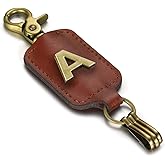 XGALBLA Initial Letter Brown Leather Alphabet Keychain with Easy Clasp, Key Car Bag Key Ring for Women & Men
