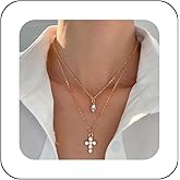 Andelaisi Boho Layered Rhinestone Cross Necklace Gold Crucifix Cross Choker Necklace Vintage Jesus Cross Crystal Necklace Chain Sparkly Crystal Cz Cross Necklace Necklace Jewelry for Women
