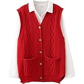 Minibee Women's Sweater Vest Casual Sleeveless Cardigan V-Neck Button Down Vest with Pockets