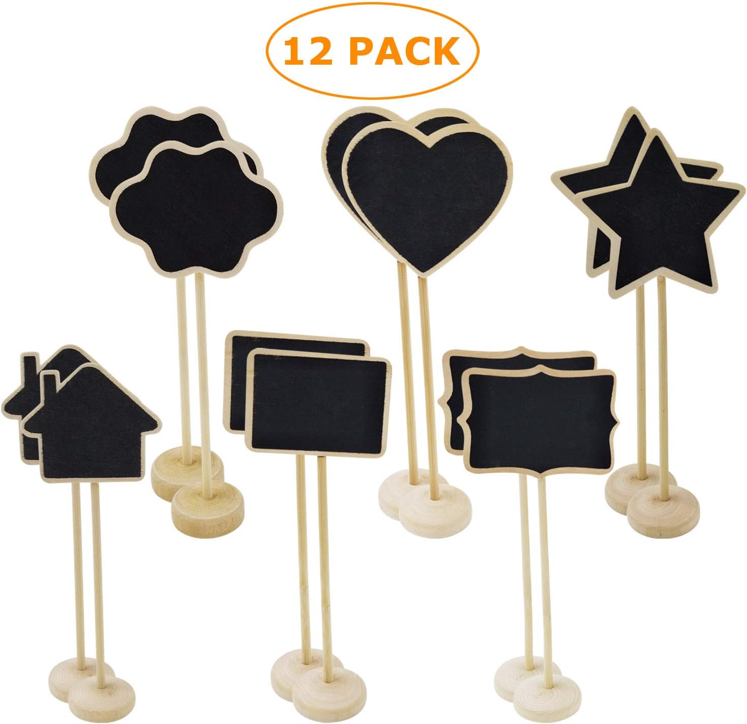 12 Pack Wood Mini Chalkboards Signs with Easel Stand