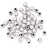 FASHEWELRY 50 Pcs 925 Sterling Silver Round Beads Bulk 3 mm Focal Beads Round Ball Beads Faceted Loose Spacer Beads for Bracelet Necklace Earring DIY Crafts Jewelry Making