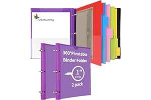 Tashkummy 360 Pivotable Project Organizer - 2 Pack 3 Ring Binder with Colored Tab Dividers and Pockets, Customizable Front Cover Multi Pocket Folder for Home, School, Office - Purple