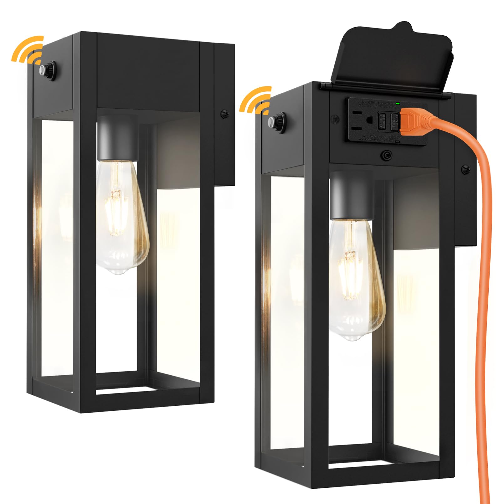 Photo 1 of OYKYOHEI Dusk to Dawn Outdoor Light Fixtures Wall Mount, Outdoor Porch Lights with Outlet, Dusk to Dawn Outdoor Lighting for Doorway, Garage- Black