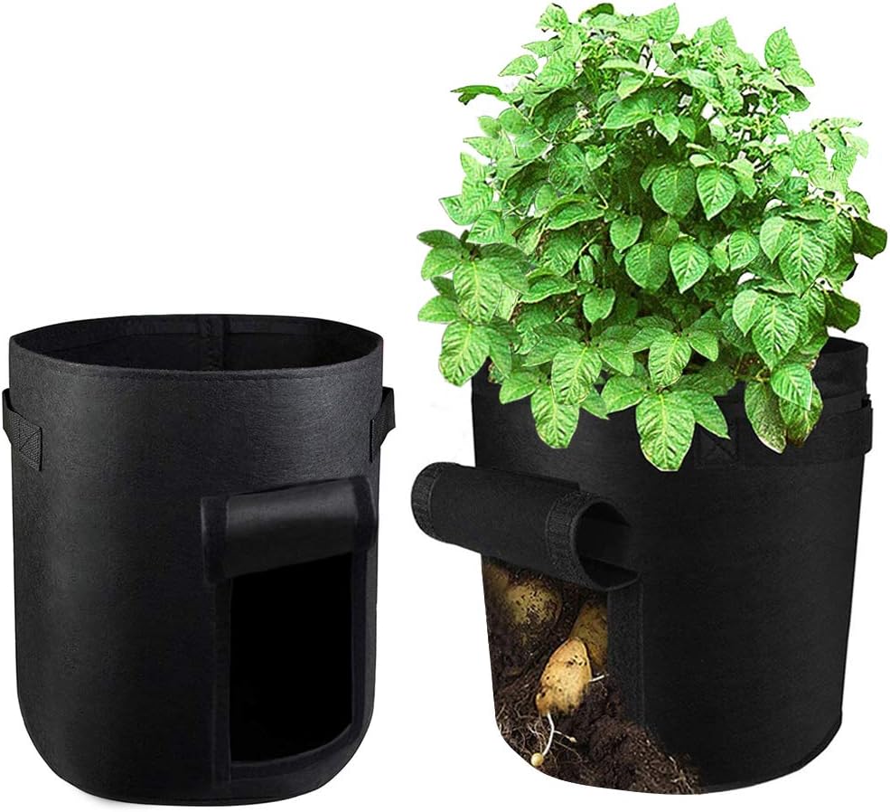 MBIO Grow Bags Plant Growing Bags Vegetables/Flower/Plants Growing Bag Non-Woven Aeration Fabric Pot Grow Bags (7gallon 2pack)