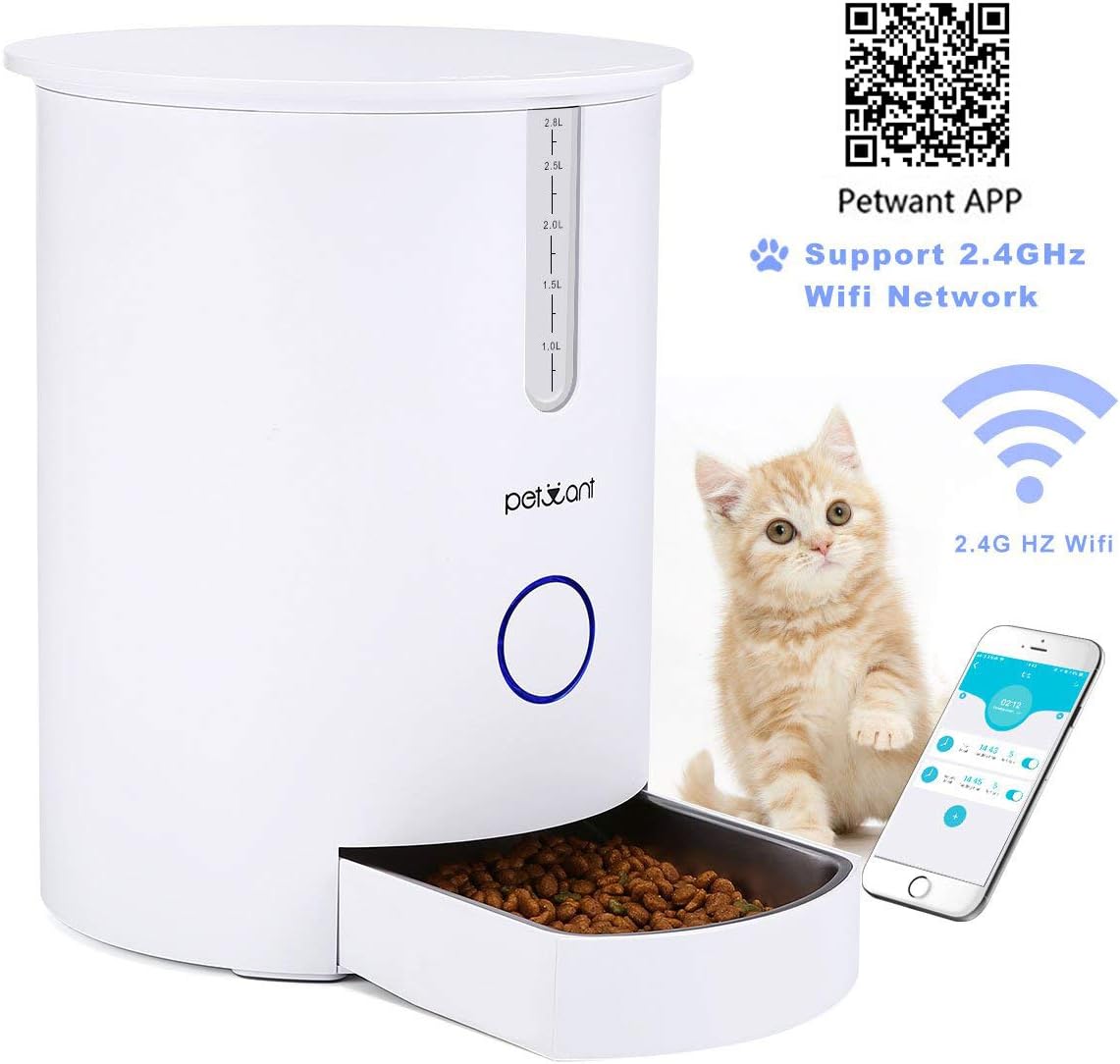 FOCUSPET Automatic Cat Feeder - Food Dispenser Timer Programmable up to 6 Meals a Day for Dogs&Cats,Wi-Fi Control Feeder, Voice Recording App Compatible with Android iOS