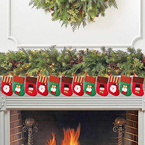 PartyBus 7.5 Inch Mini Christmas Stockings 12 Pack, 3D Small Embroidered Felt Xmas Tree Decorations Bulk, Gift Card Holders Cash Bags Holiday Treats for Family Coworkers Neighbors Kids Dogs Cats