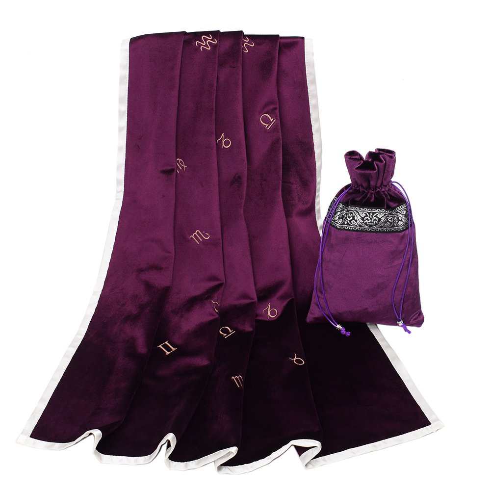 GRACEART Astrology Embroidered Tarot Cloth Tarot Table Cover 31x31, Purple, Large