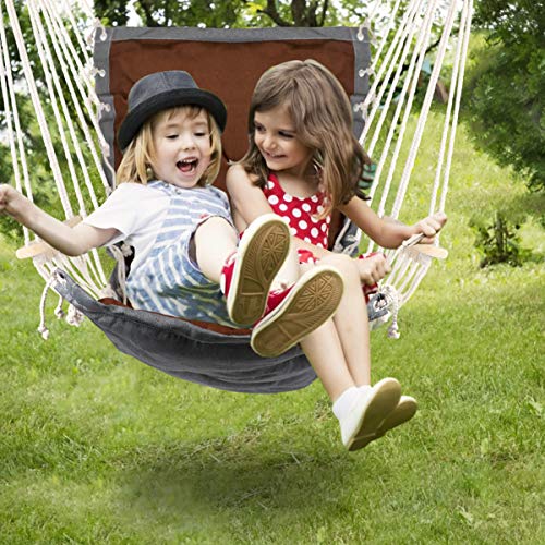 Hanging Rope Hammock Chair with Wooden Handrail, Large Hammock Porch Swing Seat, Cotton Rope Porch Chair for Indoor, Outdoor, Garden, Patio, Porch, Yard - Thumbnail 5