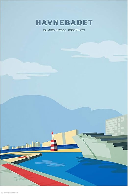 Amazon Co Jp 北欧 ポスター おしゃれ デンマーク グラフィック デザイン カラフル マット仕上げ Wonderhagen Havnebadet ホーム キッチン