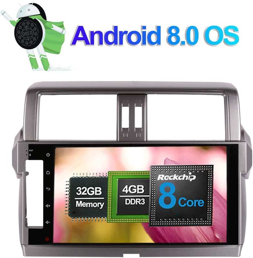 Flynavigo 10.1 Inch 4GB RAM Android 8.0 Car Radio Stereo Multimedia Player for Toyota Prado/Lc150/Prado 150 2014 2015 2016 2017 with Bluetooth GPS Navigation Support FM AM 3G WiFi SWC