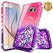 Galaxy Note 5 Case with Tempered Glass Screen Protector for Girls Kids Women, NageBee Glitter Liquid Sparkle Bling Floating Waterfall Shockproof Cute Case for Samsung Galaxy Note 5 -Purple/Pink