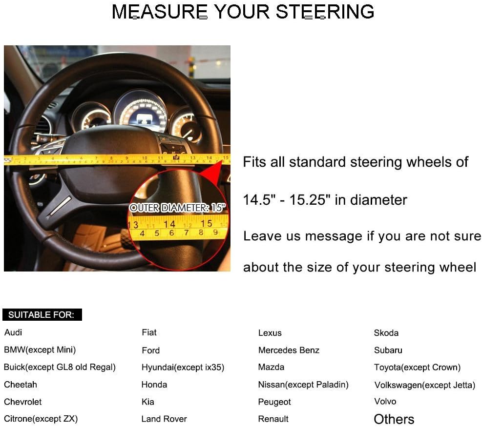 SEG Direct Black Microfiber Leather Auto Car Steering Wheel Cover Universal 15 inch: Automotive