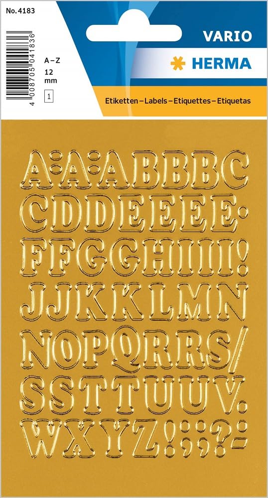 Herma Letters, 12 MM, A-Z, Gold Foil Sheets, 10 x 1 4183