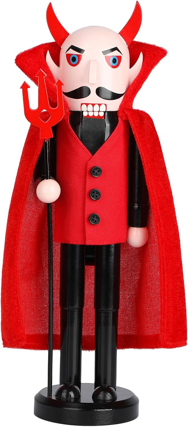 Nutcrackers - AULUDA Halloween Devil Nutcracker Figures, Christmas Decoration Figurine Collection, Holiday House Spooky Evil Fun Scary Wood Occasion Ornament Decorative Gift