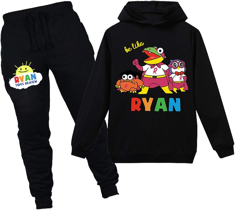 KIACIYA Ryans World Tracksuits, Ryan's World Hoodie Trousers Set for Boys Girls Kids YouTube Ryan Toys Review Cartoon Hooded Sweatshirt Pants Child Long Sleeve Shirts Sweater Jumper Pullover