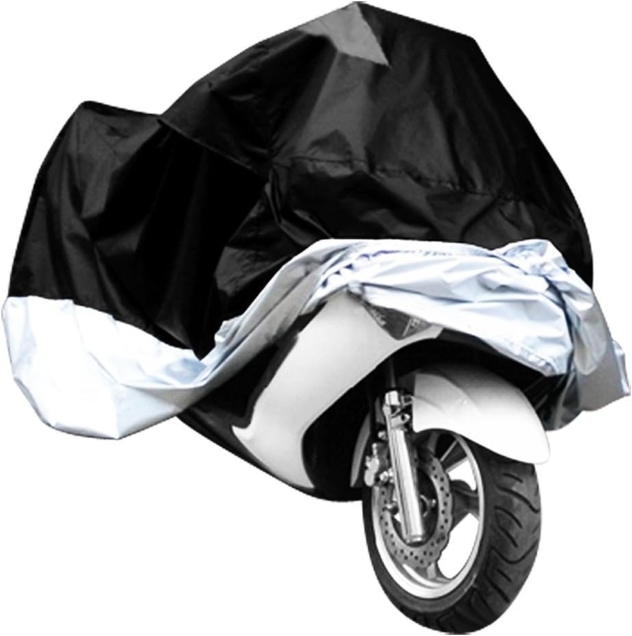 XXL Motorcycle Motorbike Water Resistent Waterproof Rain UV Protective Breathable Motor Cover for Yamaha harley-davidson Outdoor Indoor Black Silver Extra Larger + storage bag Size: 245x105x125cm /96.5 x 41.5 x 49.2 inch(L.W.H)