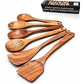 Forestroot 6-Piece Wooden Utensil Set – Premium Teak Wood Cooking Spoons & Spatulas, Non-Stick, Heat-Resistant, Durable & Eco-Friendly Kitchen Tools for Cooking & Serving