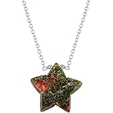 NJCRAFT Natural Star Gemstones Pendant Necklace, Handmade Stone Pendant Jewelry, Healing Crystals, AAA Grade Stone, Adjustable Chain, Birthday Gift for Women, 18 Inch