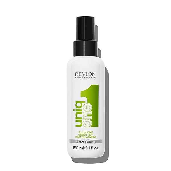 REVLON PROFESSIONAL UNIQONE HAIR TREATMENT, MOISTURIZING LEAVE-IN PRODUCT, REPAIR FOR DRY AND DAMAGED HAIR, PROMOTES HEALTHY HAIR, GREEN TEA FRAGRANCE, 5.1 FL OZ (PACK OF 1)