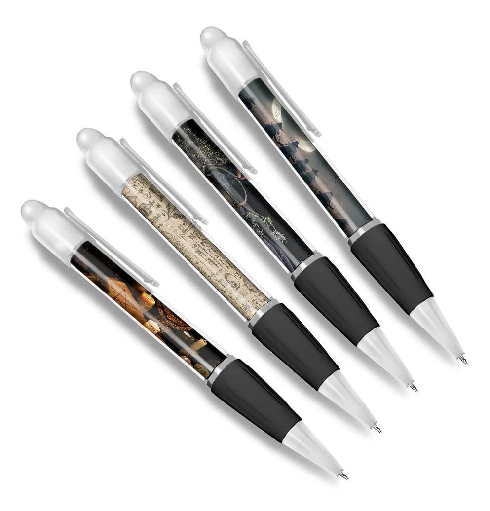 DV DESIGN Set of 4 Witchcraft White Ballpoint Pens - Coven Spells Cauldron Pagan Wicca Friends Boys Girls Men Women Theme Pen #79338