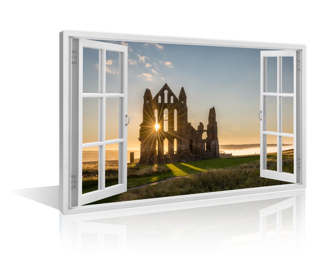 TISHIRON Sun Star on Whitby Abbey Pictures for Bedroom The Gothic Ruins of Whitby Abbey 1 Panel Canvas Wall Art Home Decorations for Living Room Framed Ready to Hang Poster and Prints (16''Wx 24''H)