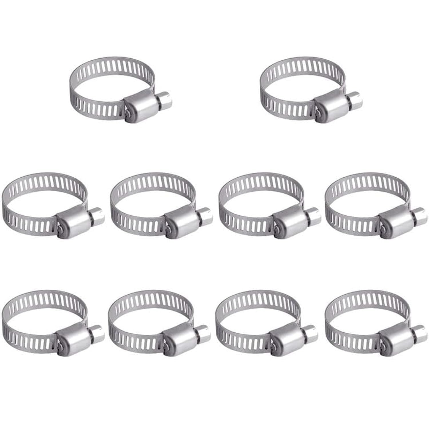 10Pcs Hose Clips 16-25mm Jubilee Clips Adjustable 304 Stainless Steel Hose Clamps Worm Drive Pipes Hose Clamps Clips