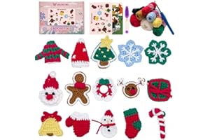 LOLCROCHET Crochet Kit for Beginners, 15pcs Christmas Ornaments Crochet Starter Set with Video Tutorial & Manual, Easy Knitting Kit for Adult & Kid 12+, DIY Holiday Xmas Tree Decor & Handmade Gift Idea