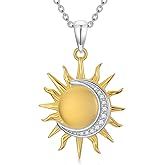 LWXIE Diamond Sun and Moon Necklace 925 Sterling Silver Sun and Moon Pendant Necklace with Lab Grown Diamonds Dainty Jewelry Gifts for Mom Daughter Girlfriend