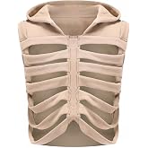 CsunYuk Unisex Oversized Skeleton Hoodie Men Cropped Sleeveless Sweatshirt for Women Goth Halloween Costume Skull Hooded Vest
