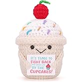 COZYMATE Positive Crochet Cupcakes with Affirmation Messages Crochet Emotional Cupcake Plush for Women Best Friends Christmas Birthday Emotional Gifts (Beige)