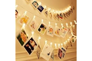 Dopheuor Photo Clip String Lights LED Battery Operated Starry Fairy Copper String Lights with Clips Warm White for Pictures Bedroom Wall Patio Halloween Thanksgiving Christmas Party Wedding Décor