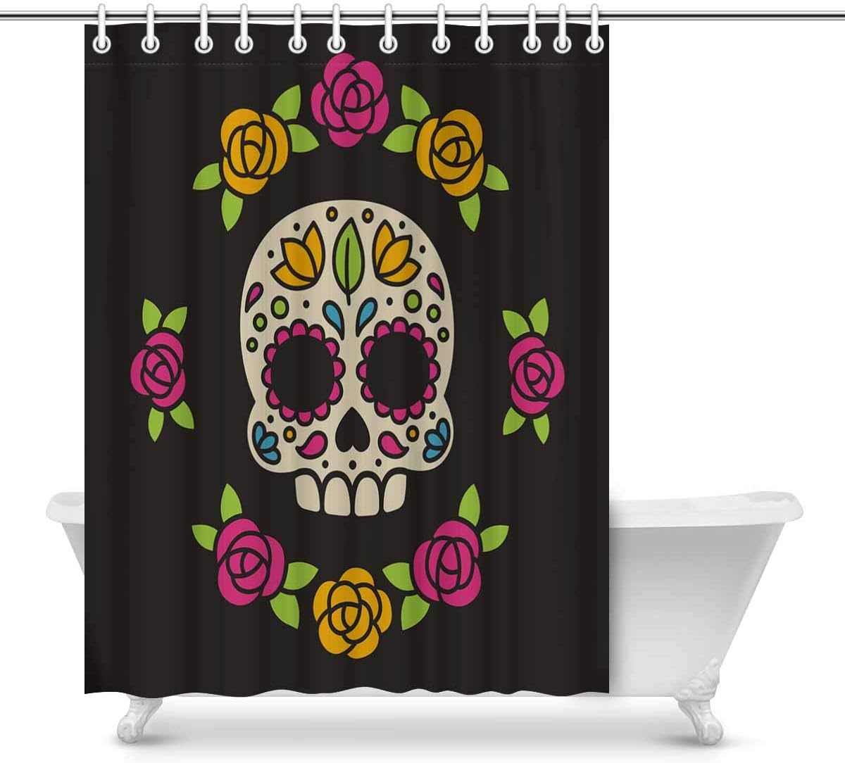 Amazon Com Interestprint Novelty Shower Curtain Bathroom Sets Mexican Dia De Los Muertos Day Of The Dead Sugar Skull Flowers Funny Fabric Home Bath Decor 84 X 69 Inches Home Kitchen