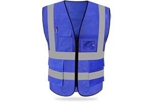 HYCOPROT High Visibility Mesh Safety Reflective Vest with Pockets and Zipper, Meets ANSI/ISEA Standards