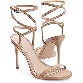 Coutgo Womens Strappy Lace up Heels Sandals Sexy High Heeled Ankle Strap Summer Dress Shoes