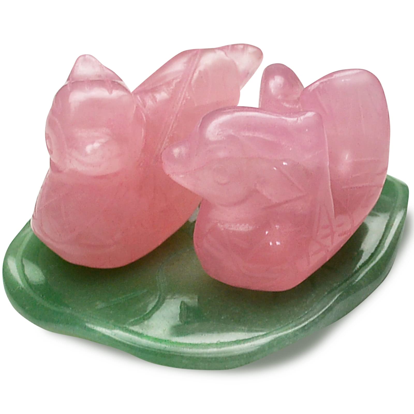 Rose Quartz Mandarin Ducks on Aventurine Lotus/fengshui Ornaments 1.5" W Free Mxsabrina Red String Bracelet Y1372（1.5"）