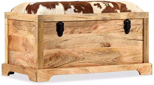 Festnight Aufbewahrungsbank aus Echtleder und Mangoholz, 2-Sitzer