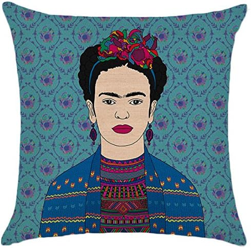JLHua Frida Kahlo Self-portrait Cotton Linen Pillow Case Cover,18"，Color 8