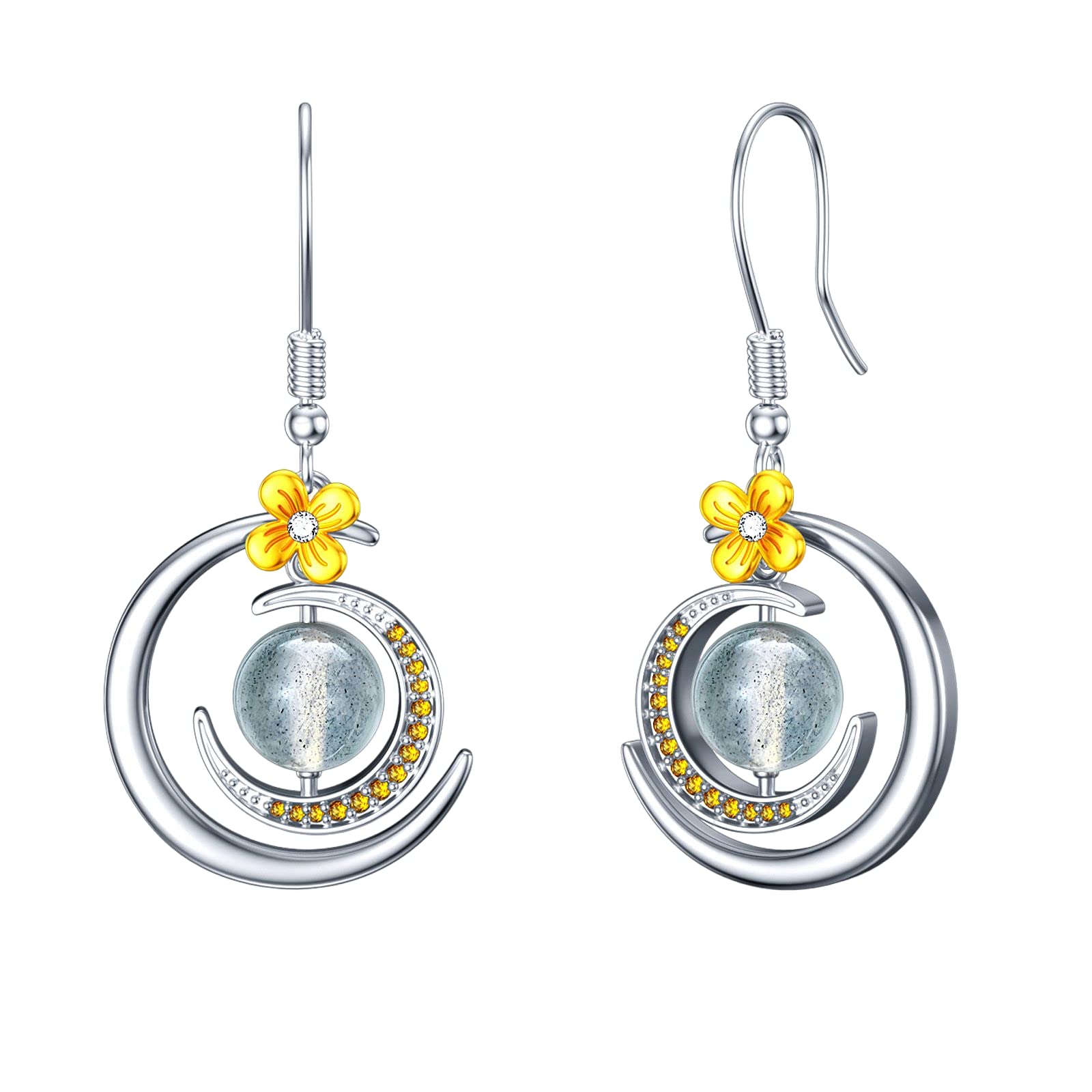 MUUYON Crescent Moon Dangle Earrings Natural Moonstone Drop Earrings Moon Jewellery Gift for Women Hypoallergenic Earrings for Sensitive Ears