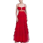 BCBGMAXAZRIA Womens Sleeveless Teardrop Neck a Line Gown with Ruffle