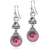 ANDPAI Unique Bohemian Vintage Silver Round Pink Crystal Stone Dangle Drop Earrings for Women Statement Jewelry Gifts