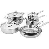HENCKELS Clad Impulse 10-pc 3-Ply Stainless Steel Pots and Pans Set, Cookware Set, Fry Pan, Saucepan with Lid, Saute Pan with