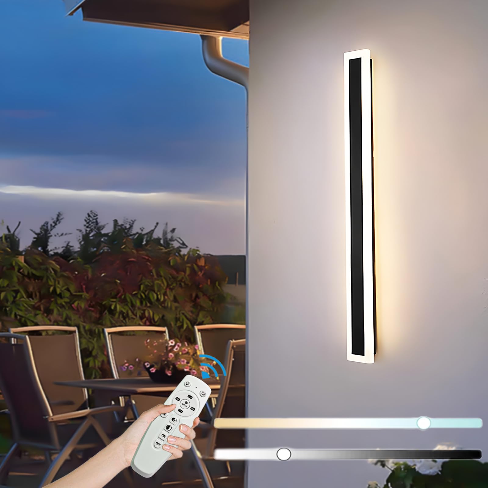 ZTWLEED LED Outdoor Wall Lights,16W Dimmable Wall Lamp with Remote Control,3000K/4000K/6000K,Waterproof Exterior Acrylic Long Outdoor Wall Light for Garden Villa Porch Terraces Garage,80CM