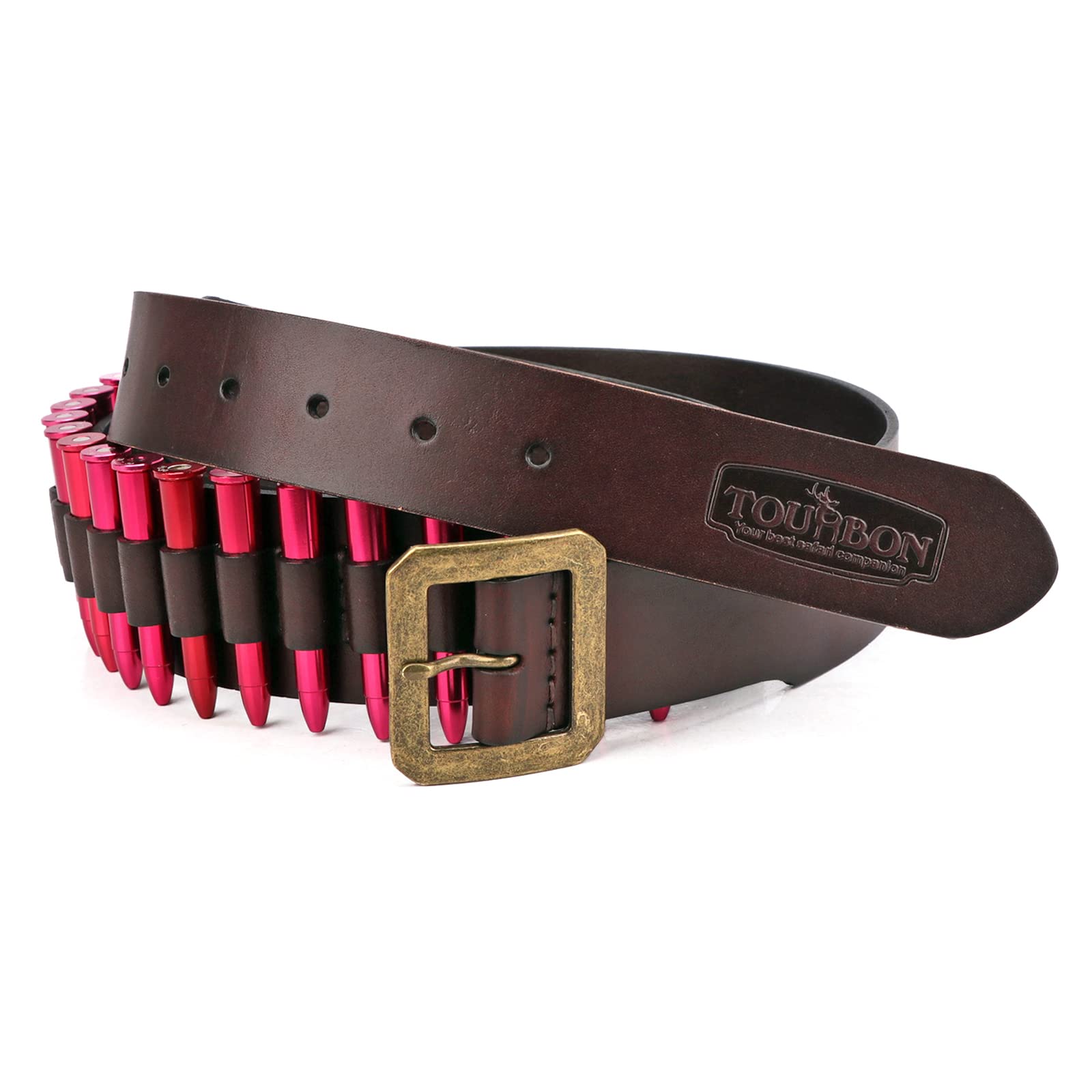 Tourbn Real Leather Cartridge Belt 9mm/.38 Ammo Holder Adjustable Gun Strap XL Size