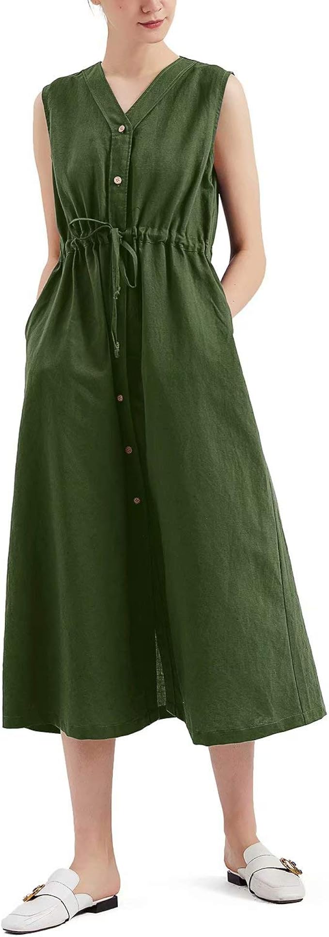 Amazon.com: MEOMUA Women's Linen Dress Summer Button Down Sleeveless Plus Size Cotton Dress 