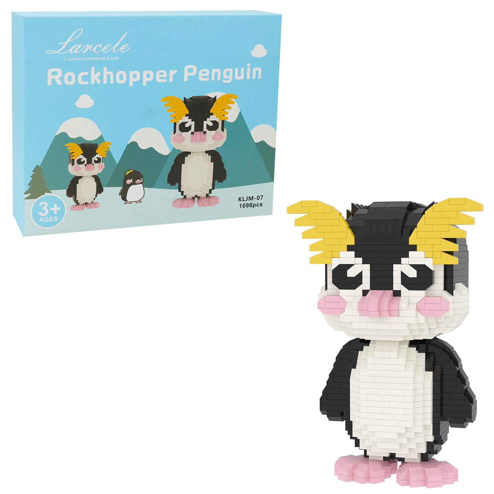 Larcele Micro Building Blocks Animal Set, DIY Mini 3D Building Toy Bricks Kit, 1098 Pieces KLJM-07 (Rockhopper Penguin) — image 1