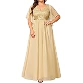 Pinup Fashion Women Plus Size Formal Dresses - Sequin Evening Gown Prom Wedding Guest Floor Length Dress