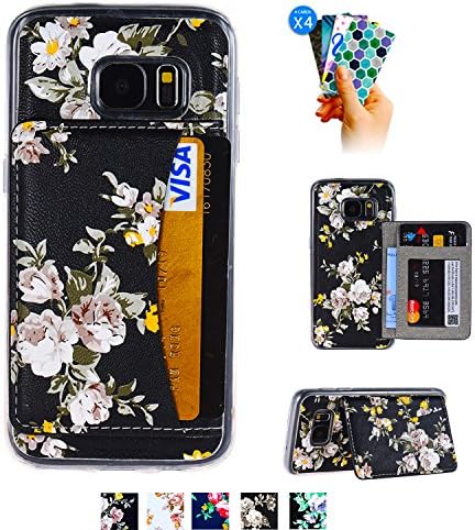 Galaxy S6 Case,Galaxy S6 Wallet Case,Tripky Flower Floral Flip Folio Wallet Cases PU Leather Magnetic Holster Phone Case for Galaxy S6 with [kickstand][3 Card Slots]-Black