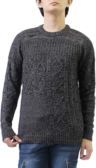 Amazon メンズニット 長袖 セーター クルーネック ケーブルニット 無地 アクリルセーター クレイジーニット 切り替えニット カジュアル セーター リブニット 防寒ニット 紳士セーター ブラック Lサイズ セーター 通販