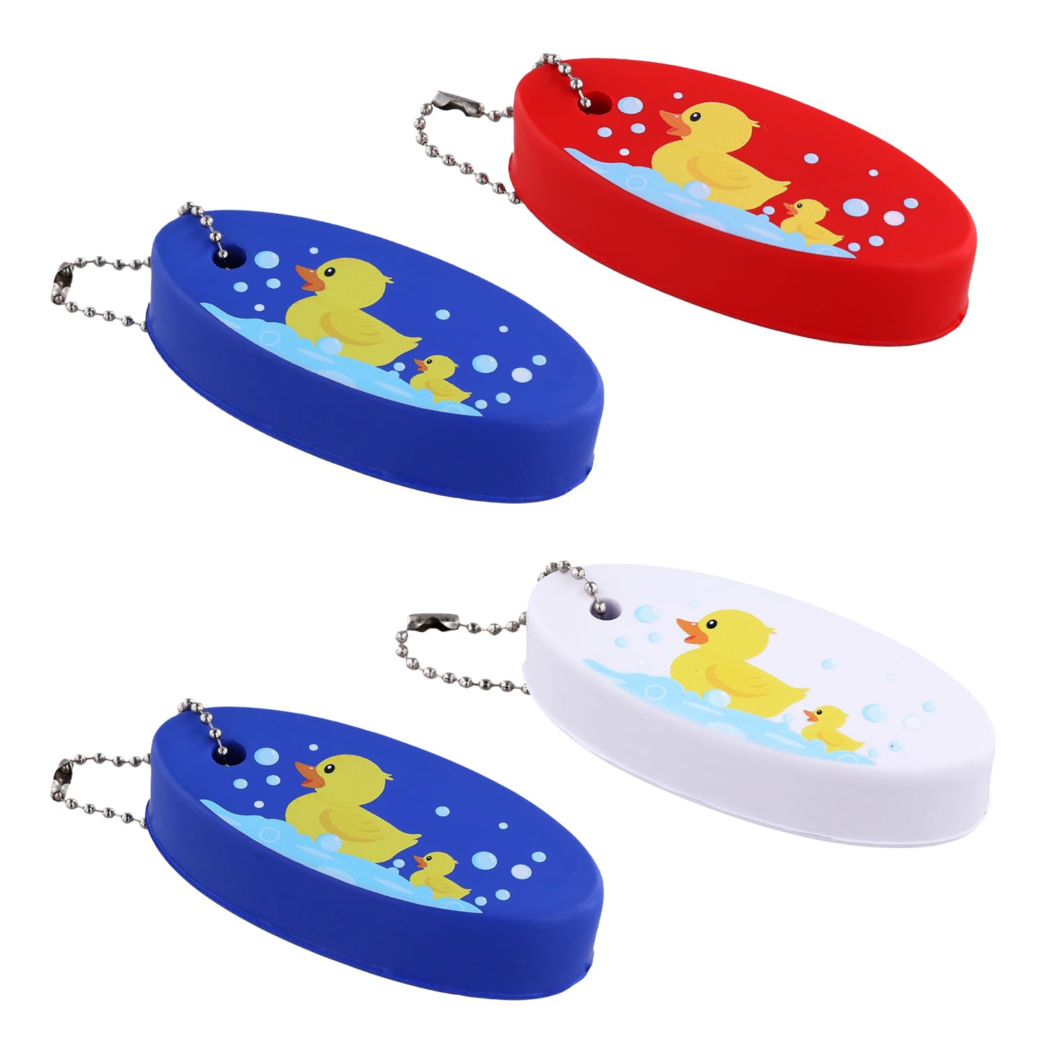 PEUTIER 4pcs Floating Keychains for Boat Keys, Oval Foam Floating Keychain Duck Bright Color Floating Key Ring Float Key Chains for Fishing Surfing Outdoor Sports Swimming Diving Sailing